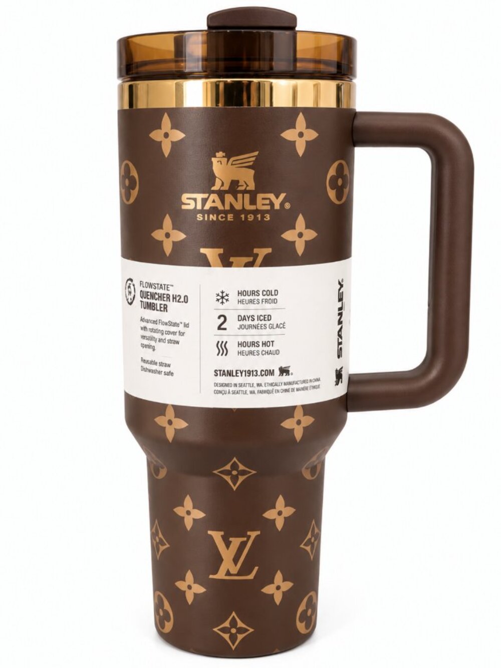 Chocolate Brown & Gold Stanley Quencher Tumbler | NEW